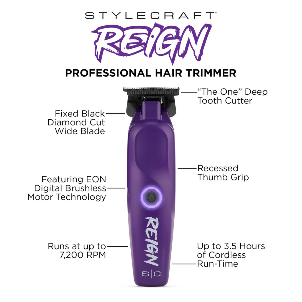 StyleCraft Reign EON Digital Brushless Motor Cordless Clipper - Purple (SC620P)
