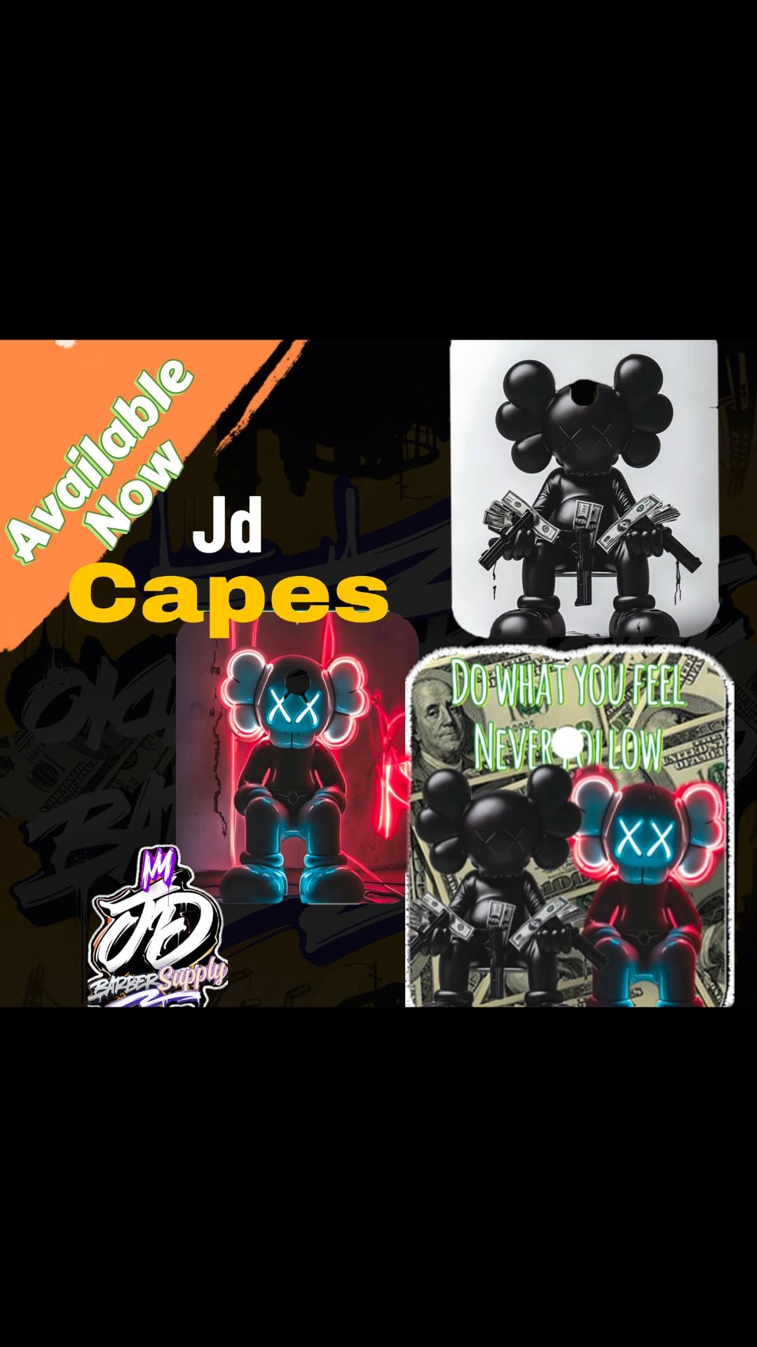 Capa de Barbero Premium Impermeable jd cape black/Whith kaws edition  round 1 2/3